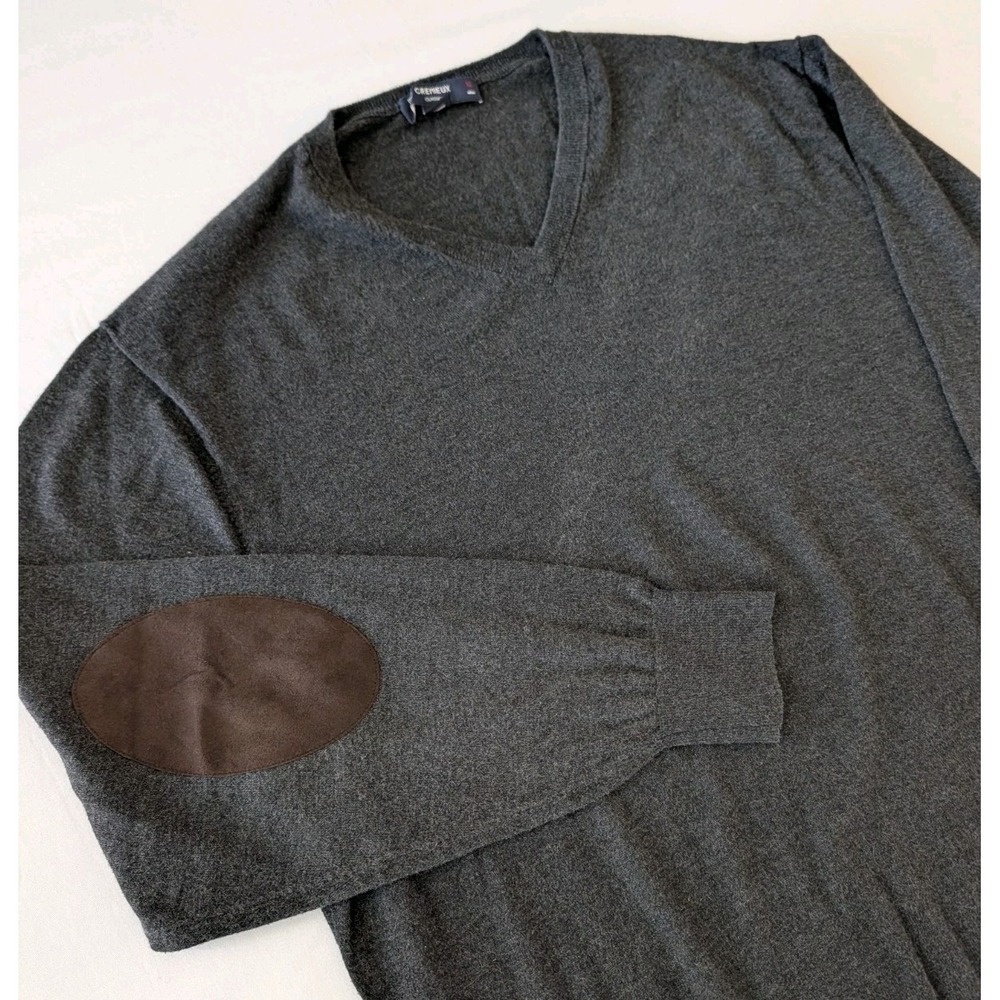 Cremieux Classics Sweater Mens XL Charcoal Grey V-Neck Silk Blend Elbow Patches
